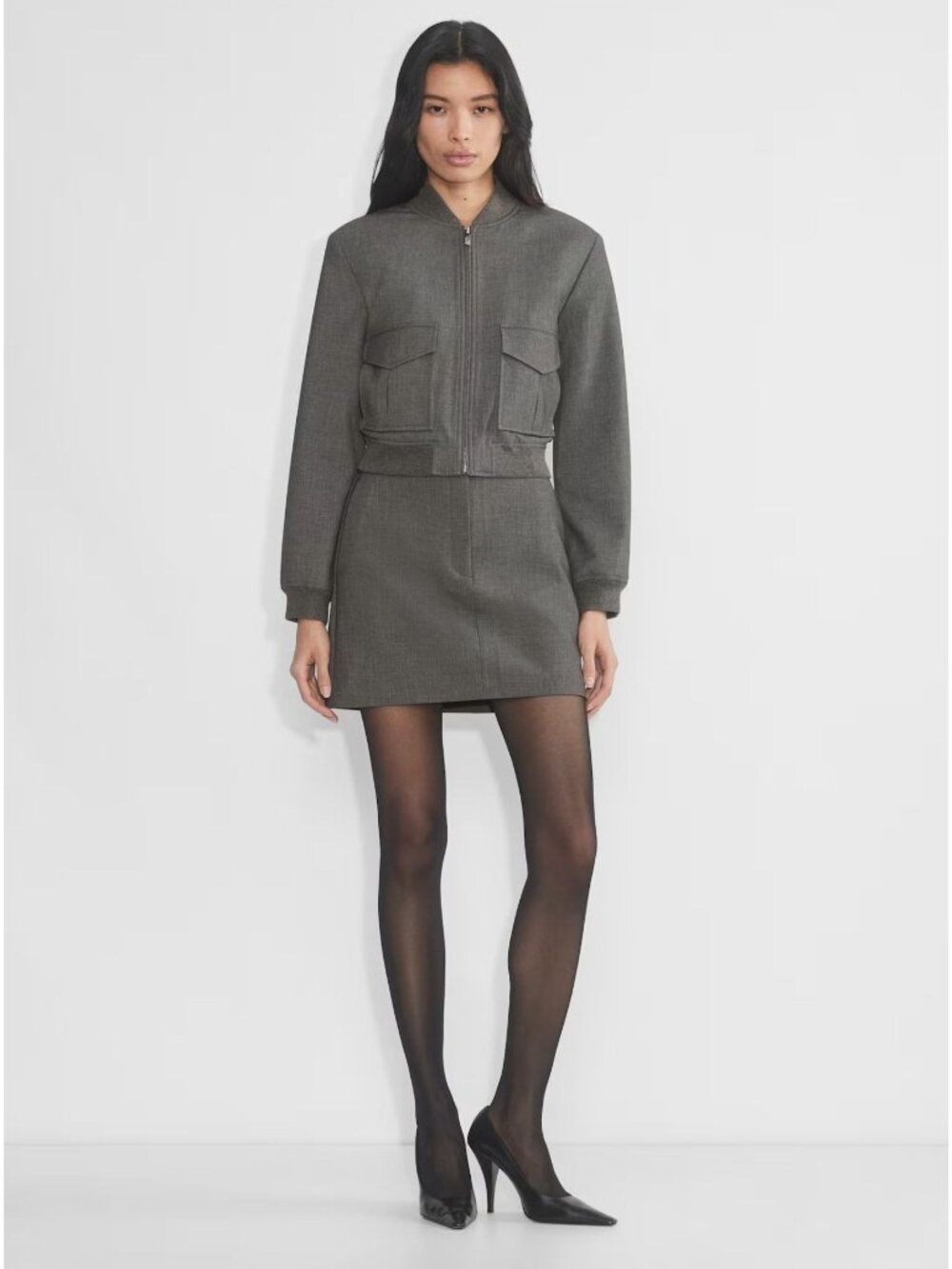 Babaton Aritzia Succession Bomber Jacket Cropped Gray Structured Small - Picture 11 of 16